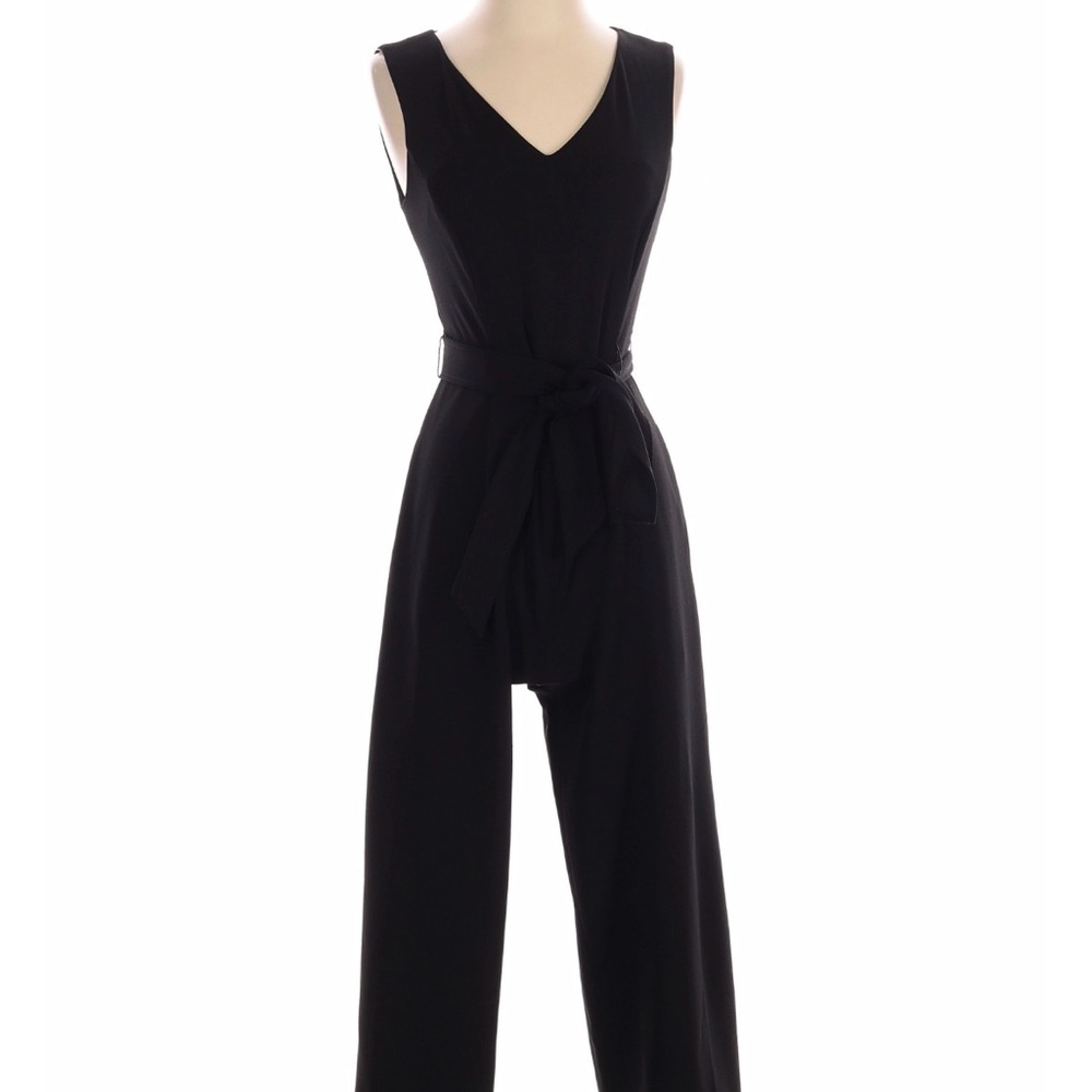 Calvin Klein Black V-Neck Sleeveless Tie-Waist Jumpsuit
